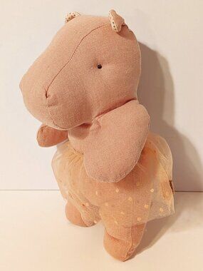 Maileg Safari Friends Hippo with Skirt Small Rose Linen Plush Stuffed Animal 9"
